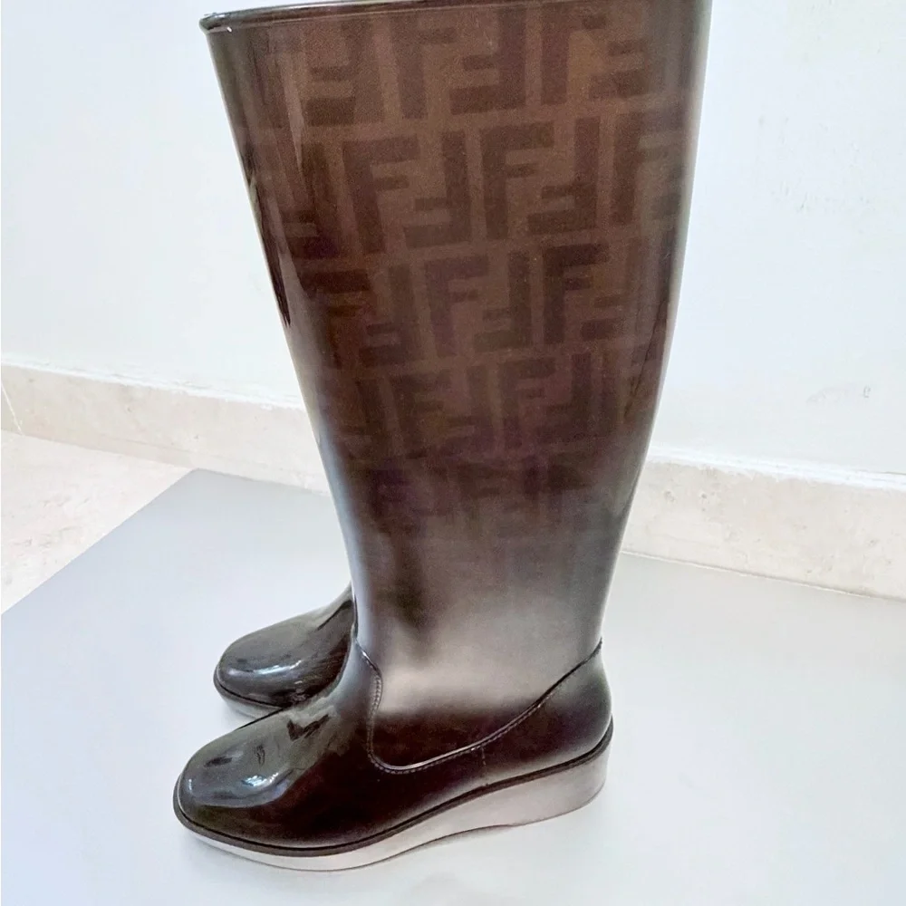 Fendi Dark Brown Monogram Rain Boots Italy size 38